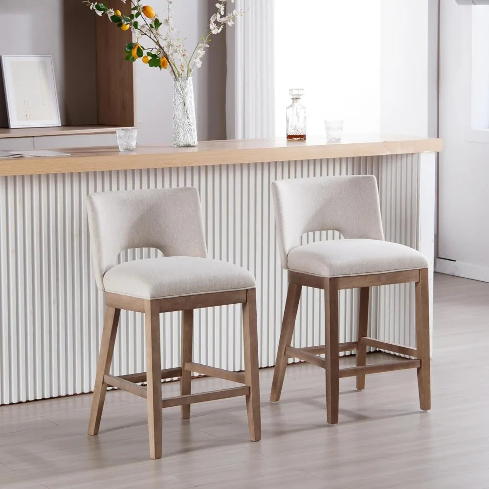 Counter Height Bar Stools, Set of 2 Linen Beige Upholstered