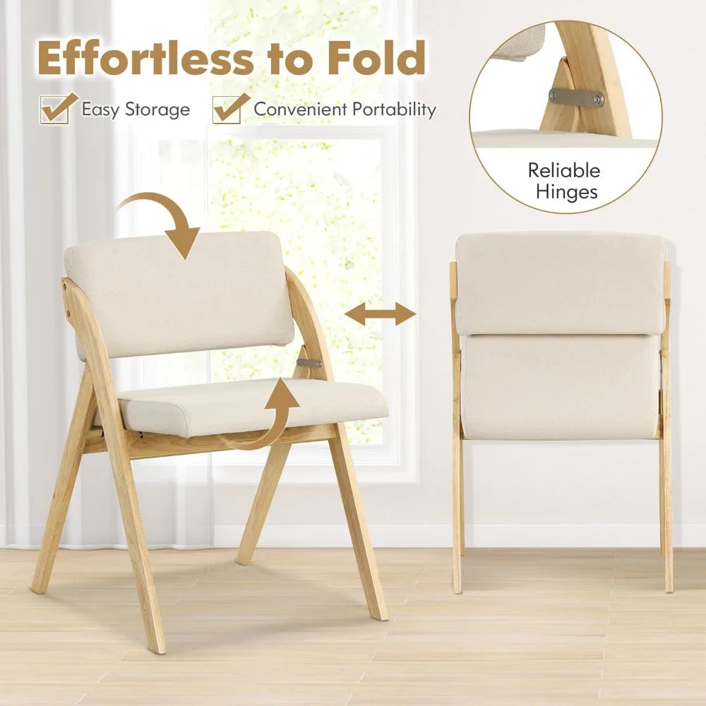 Folding Dining Chairs, Set of 4, Upholstered Rubberwood Legs