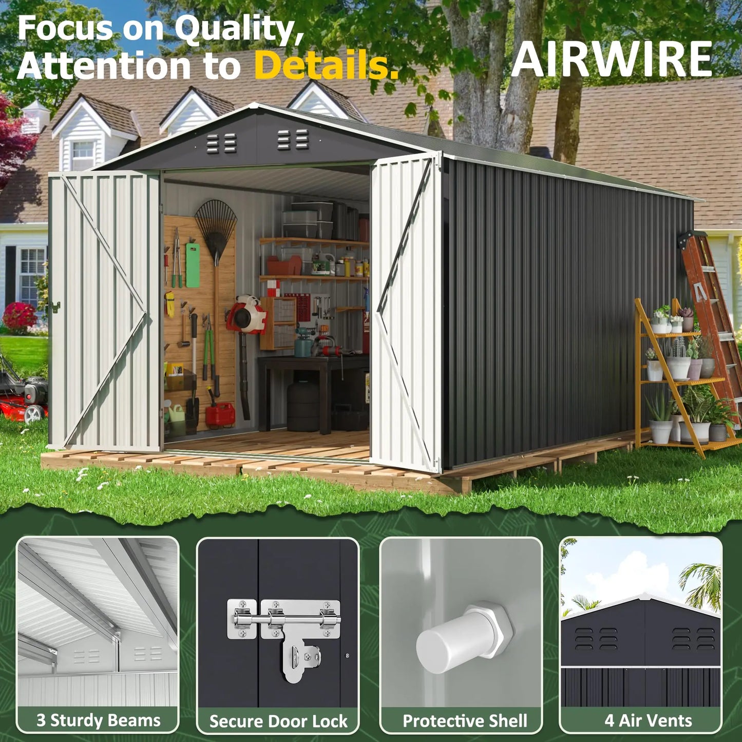 Polar Aurora 8x12 Outdoor Storage Shed With Upgraded Frame