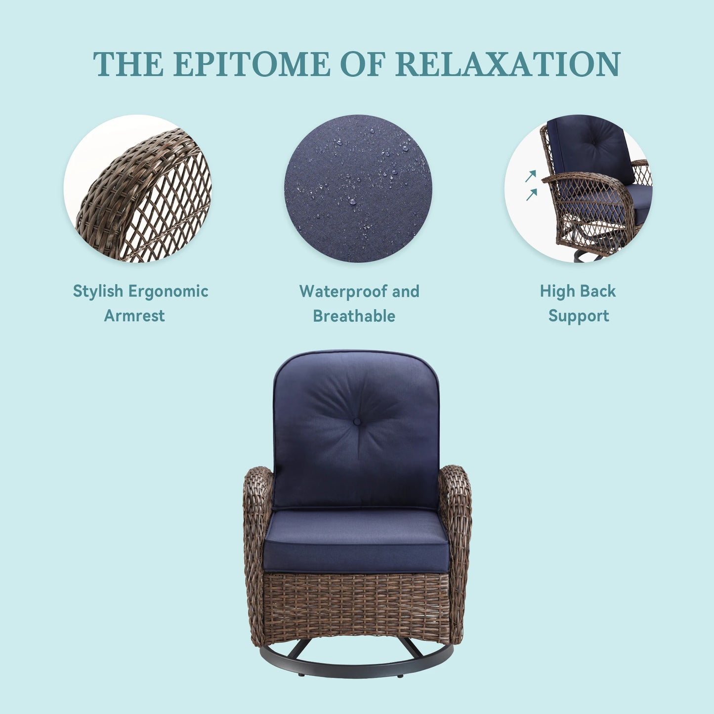 3 Piece Patio Furniture Set, Patio Bistro Set, Outdoor Rotating Rocking Chair Set, Cozy and Padded Cushions