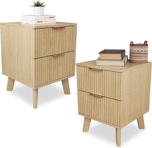 Fluted Nightstands Mid Century Modern Drawer Dresser Bedroom