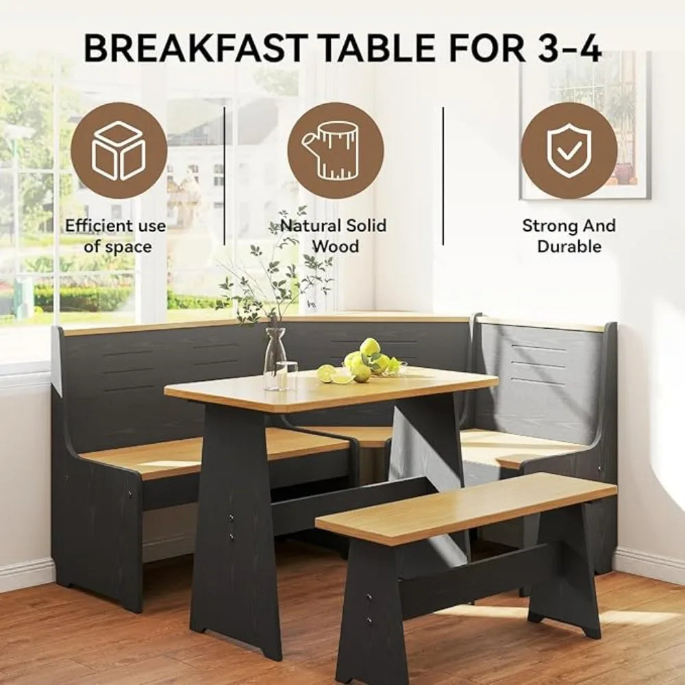 Breakfast Nook L Shape Dining Set Black Space Saving Family