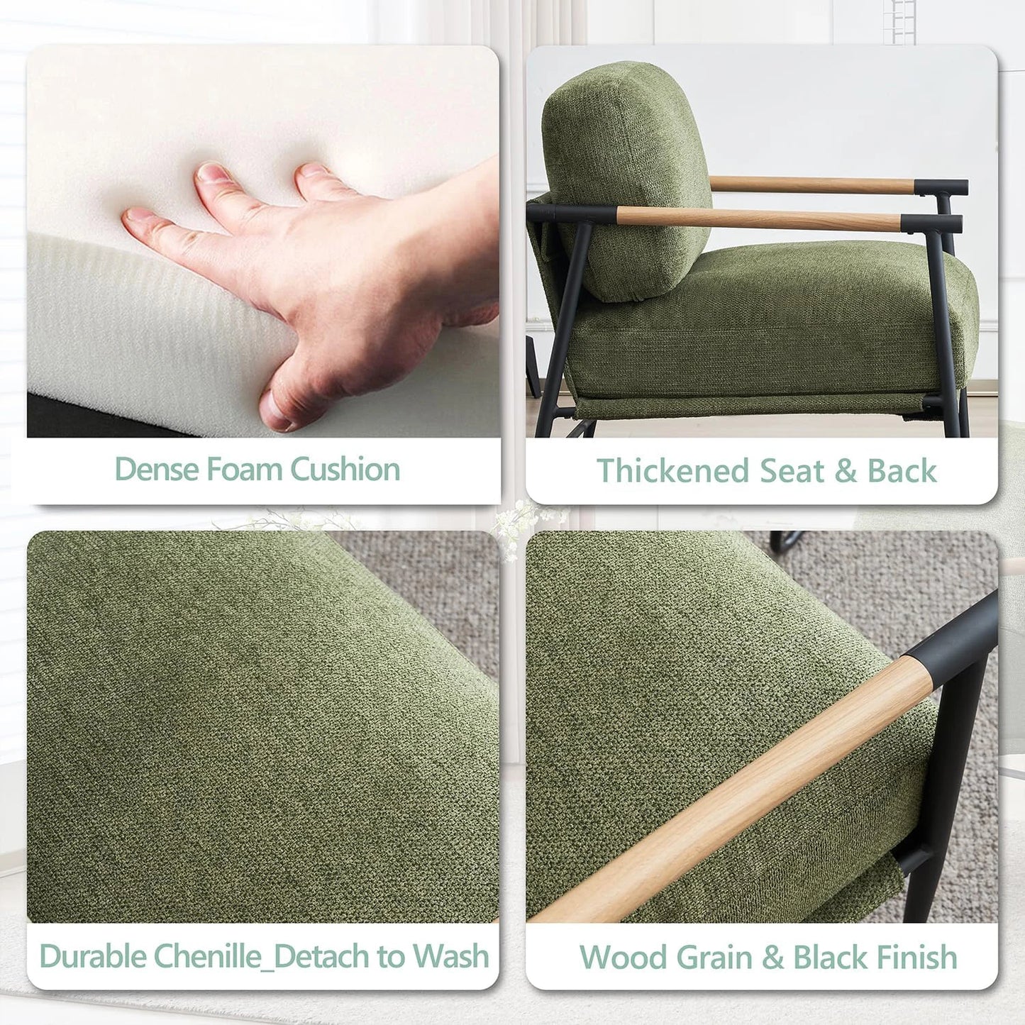 Mid Century Modern Chenille Accent Armchair With Metal Legs