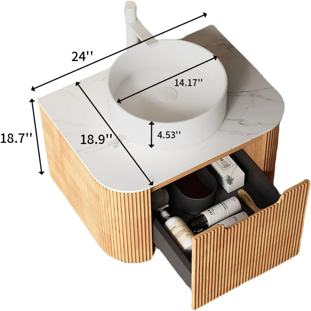 24" Solid Wood Floating Vanity With Sink Modern Cabinet