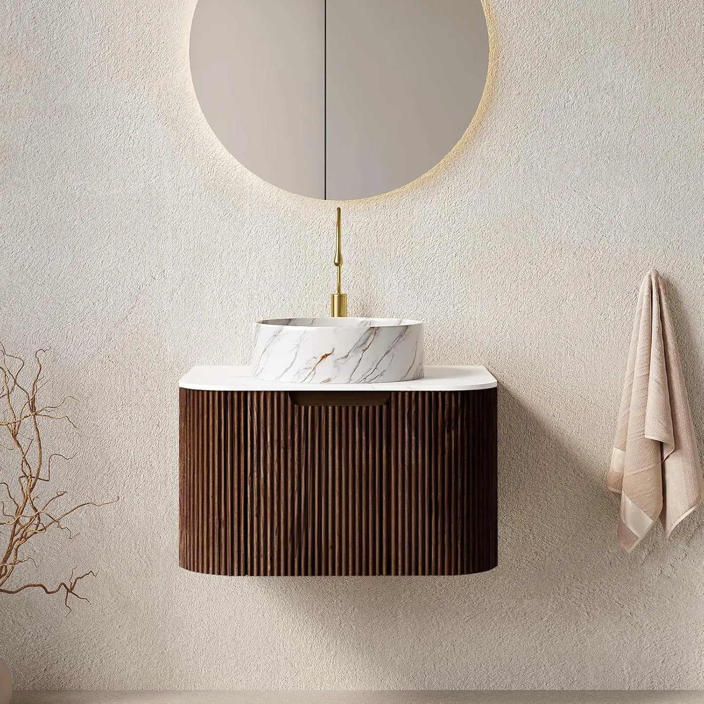 24" Solid Wood Floating Vanity With Sink Modern Cabinet