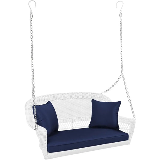 Wicker Porch Swing With Blue Cushion Outdoor Furniture