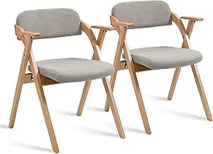 Folding Padded Chair, Set of Two Wooden Stackable Chairs