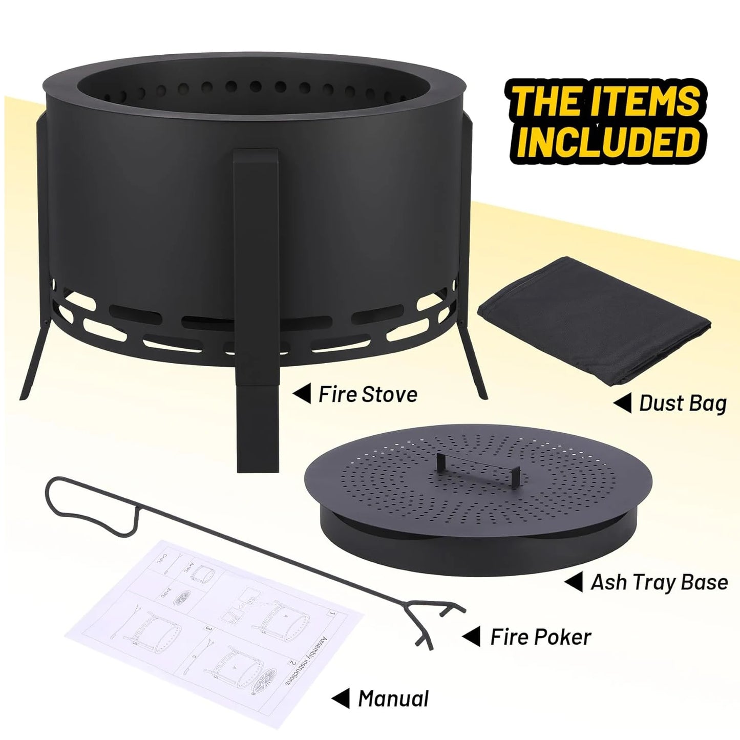 26-Inch Smokeless Fire Pit With Folding Feet For Outdoor Camping