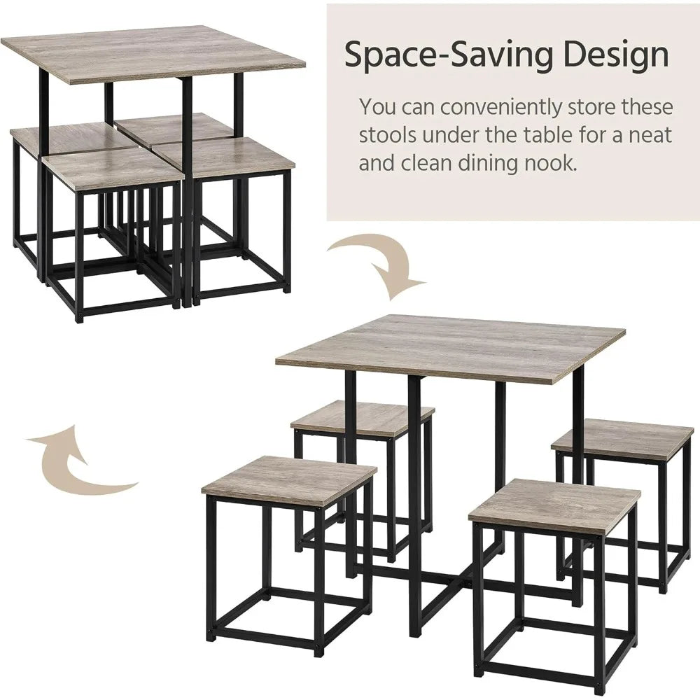 Industrial Dining Table Set For Four Space Saving Grey