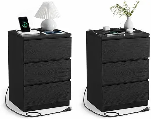 Nightstands, Set of 2 with Charging Station and USB Ports