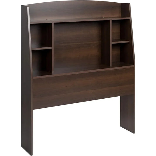 Espresso Twin Size Headboard Bookcase, 4 Compartments