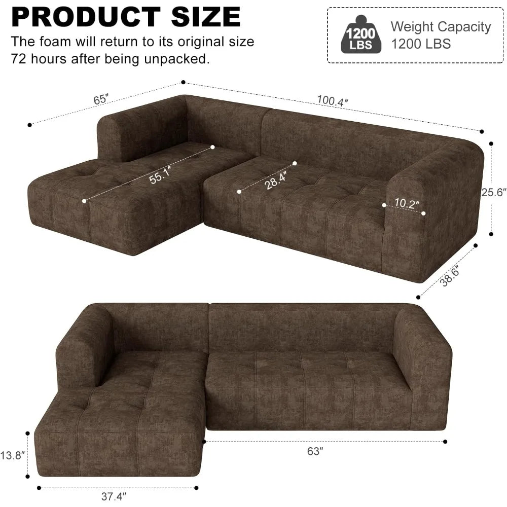 101" L-Shape Modular Sectional Sofa, Cloud Deep Seat