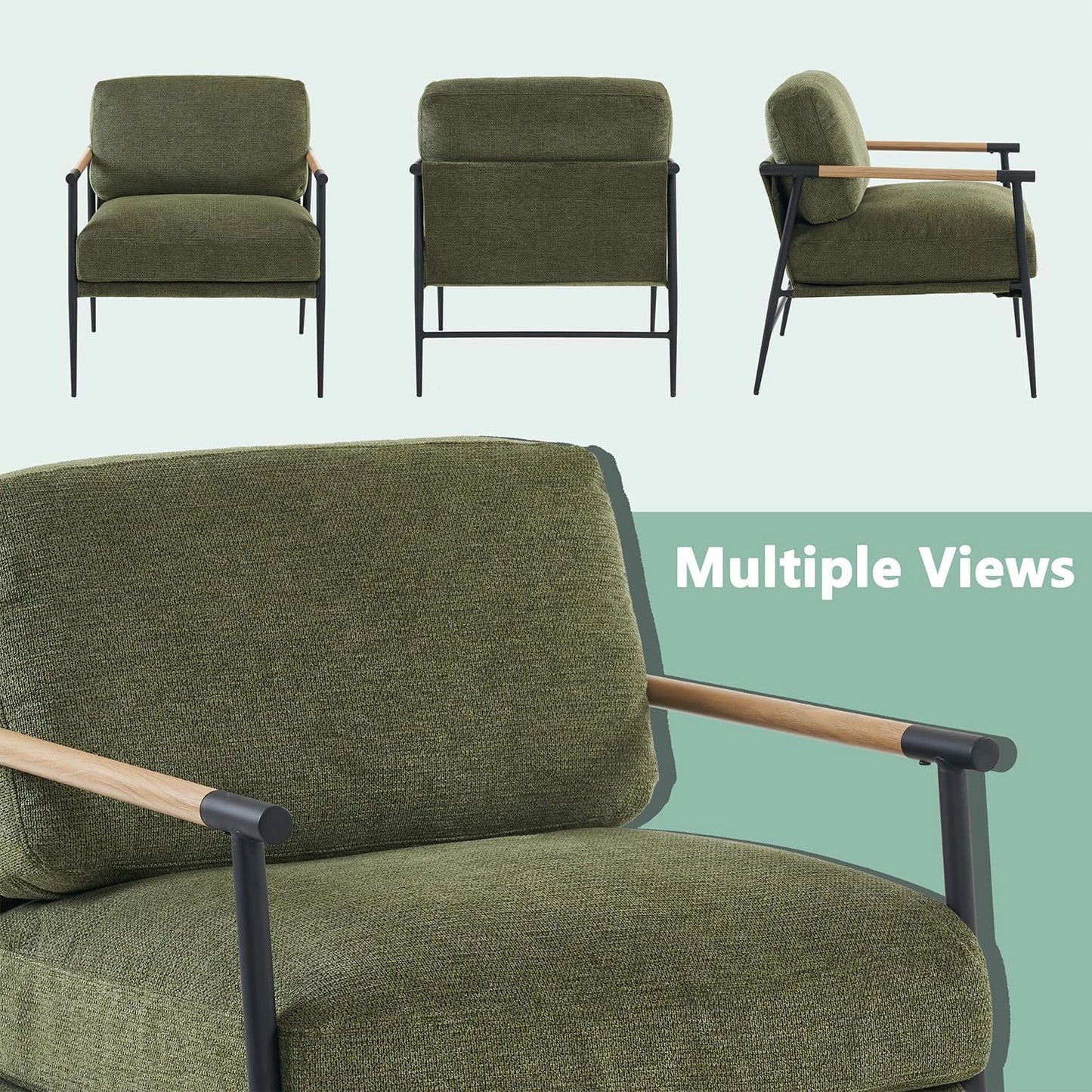 Mid Century Modern Chenille Accent Armchair With Metal Legs