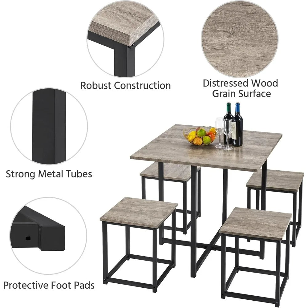 Industrial Dining Table Set For Four Space Saving Grey