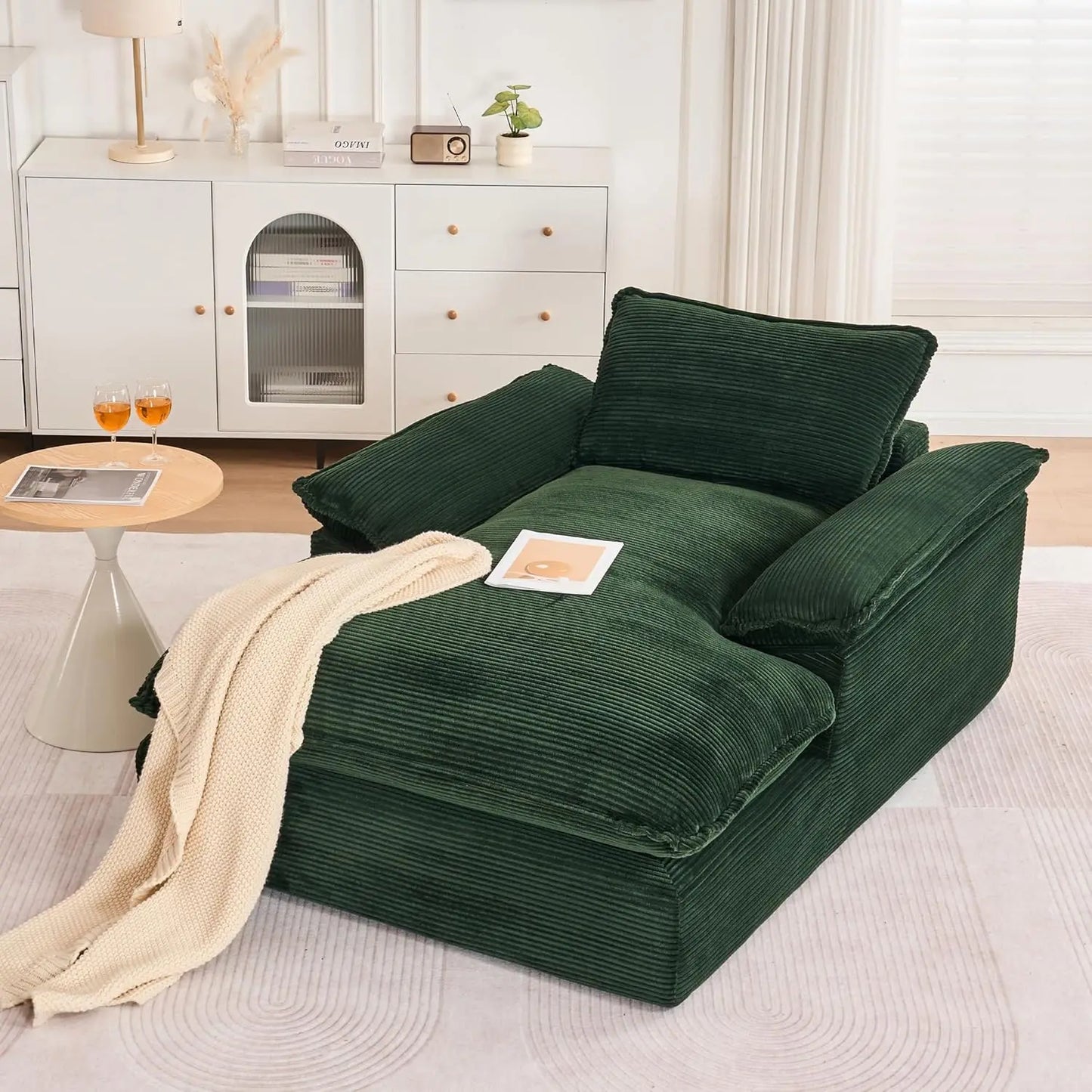 Oversized Corduroy Chaise Lounge Chair SleeperSofa Luxurious For Ultimate Comfort