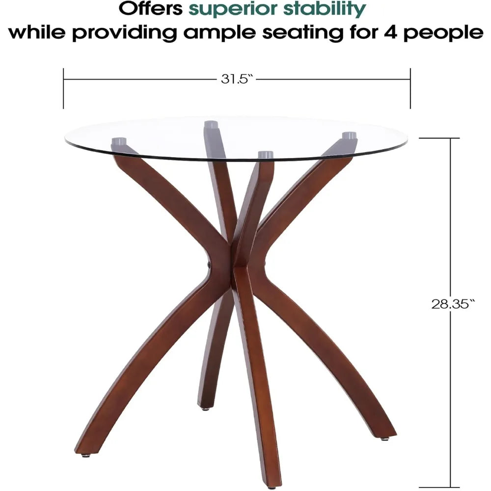 Glass Dining Table For 2 - 4 With Wood Legs Modern