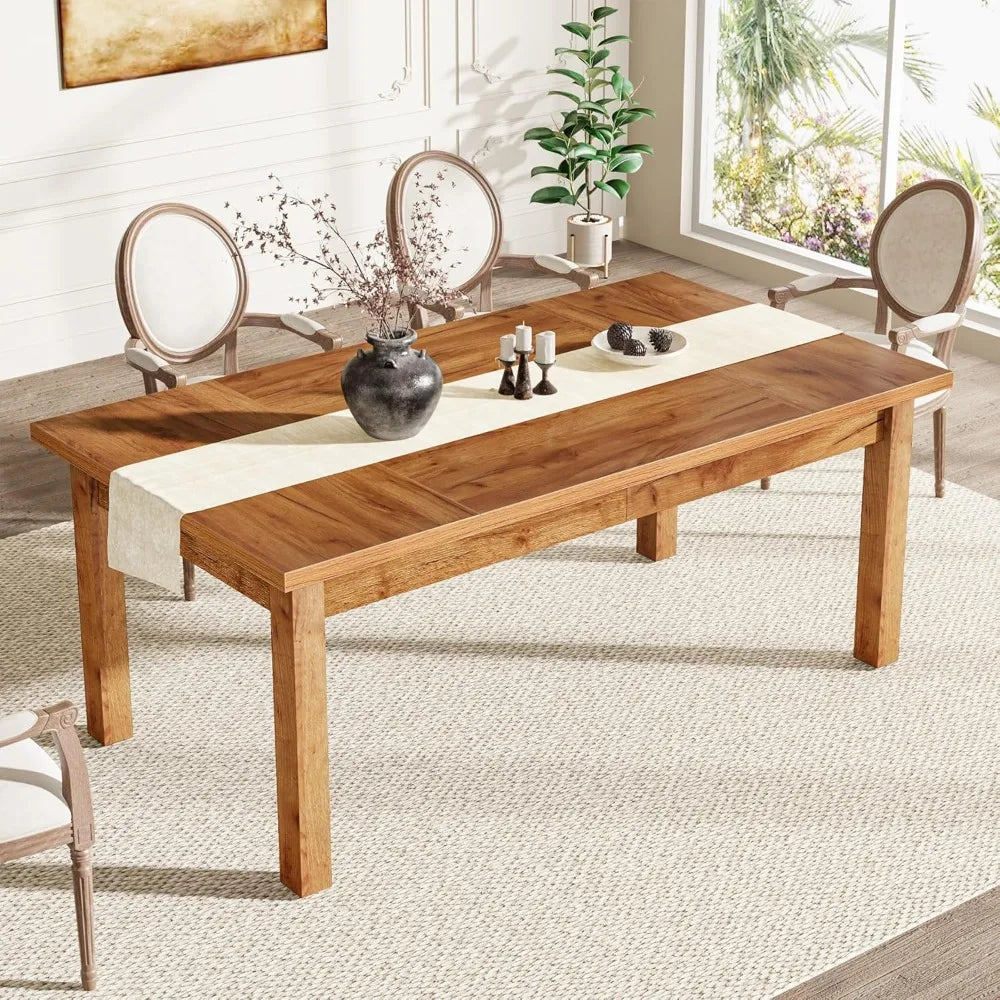 Modern Farmhouse Dining Table For 6 - 8 With Solid Wood Legs