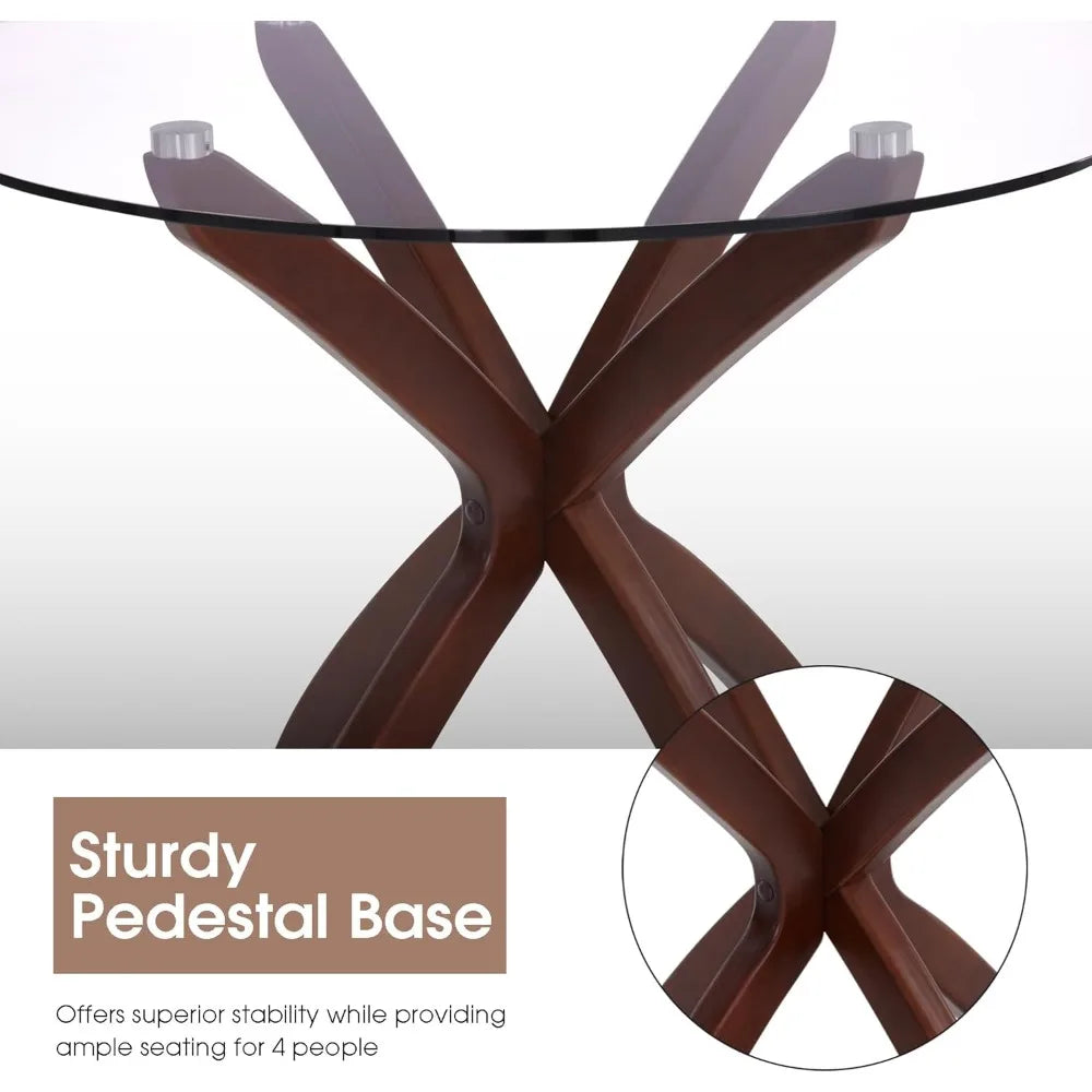 Glass Dining Table For 2 - 4 With Wood Legs Modern