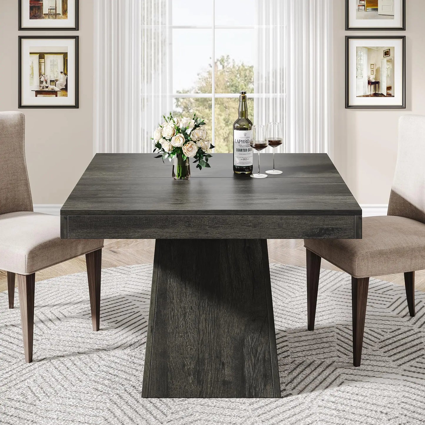 Tribesigns Square Dining Table for Four with Pedestal Base