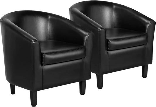 Barrel Chairs, Set Of 2 Faux Leather Club Chairs, Black