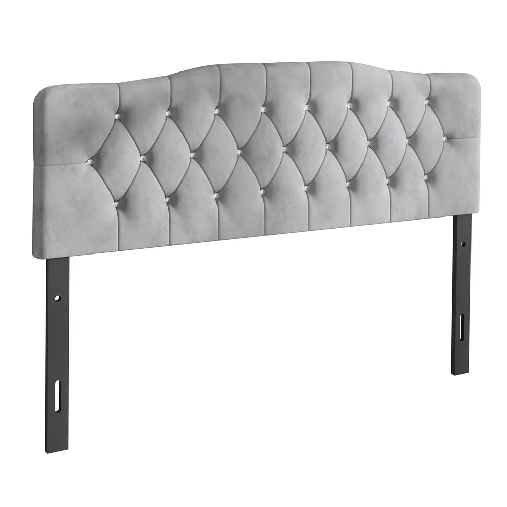 Upholstered Tufted Headboard, Adjustable Height, Silver Grey Velvet, Queen Size, Luxurious & Comfortable