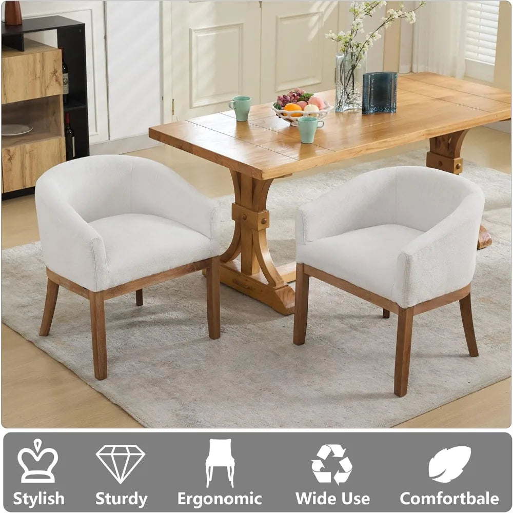 Linen Upholstered Solid Wood Dining Chairs Farmhouse Set
