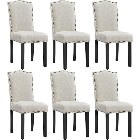 Dining Chairs, Set of Six, Modern Beige Fabric Upholstered