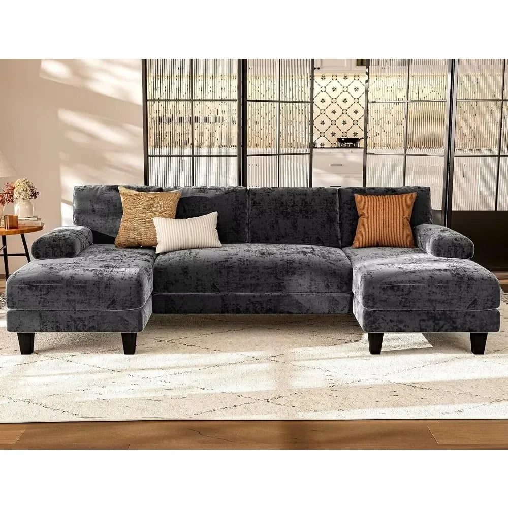 Grey U Shaped Sectional Sofa 111 Inch With Double Chaise