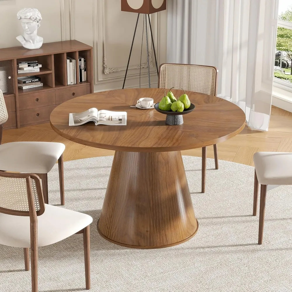 Round Dining Table For 4 Farmhouse Fluted Wood Kitchen 47