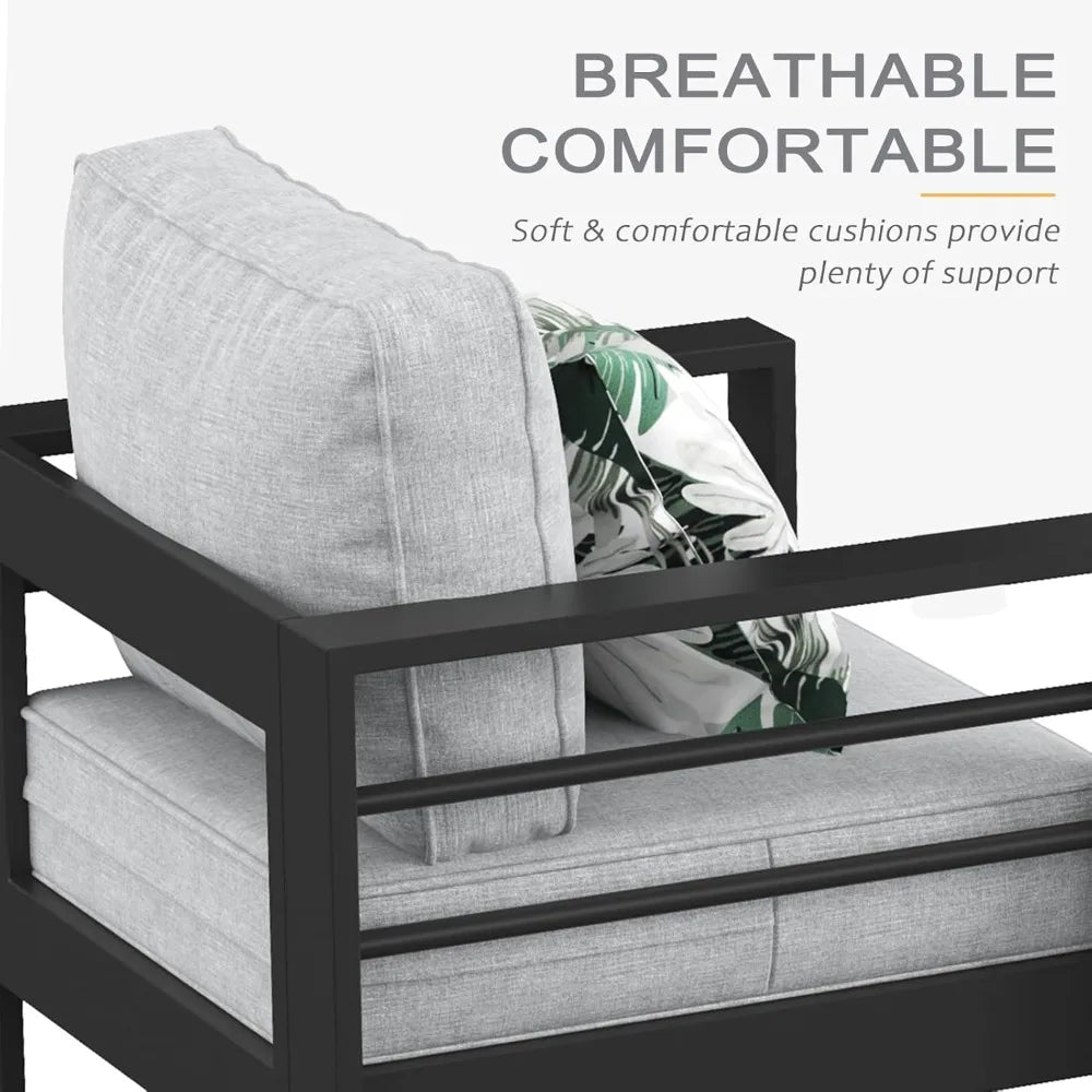 High-Quality Outdoor Aluminum Furniture Set, 5 Piece, Patio Sectional Conversation Chat Sofa Modern Seating Set