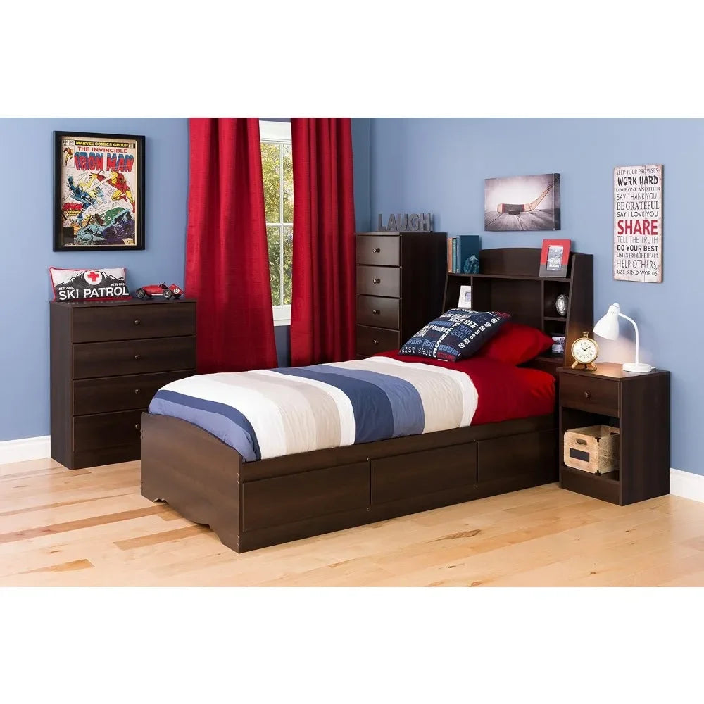 Espresso Twin Size Headboard Bookcase, 4 Compartments