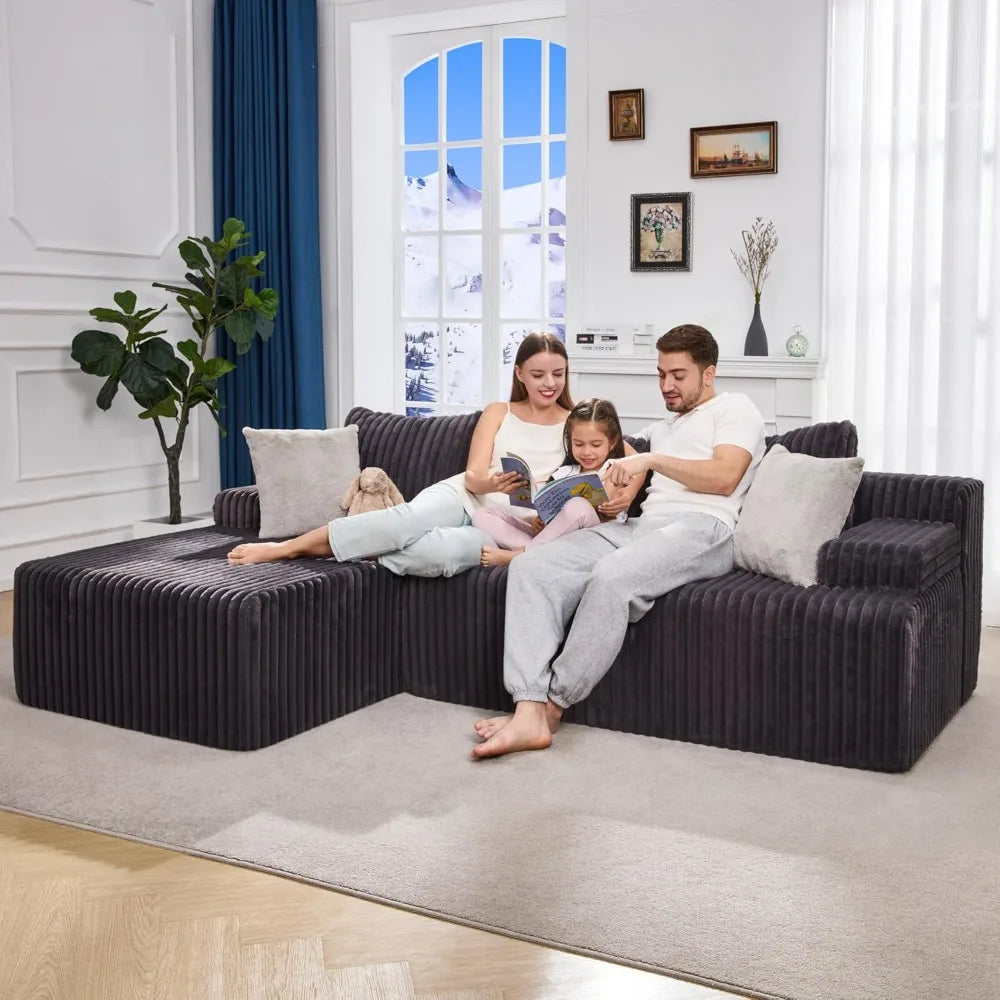 Angduo 96 Inch L Shaped Velvet Modular Sectional Sofa
