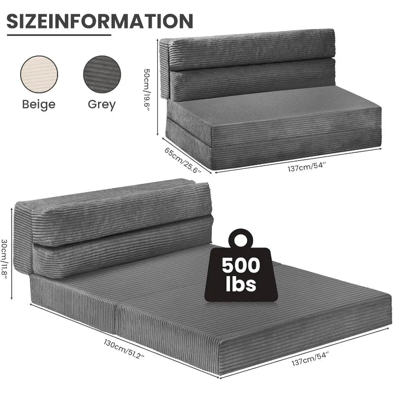Folding Sofa Bed Convertible Sleeper Chair With Pillow Grey