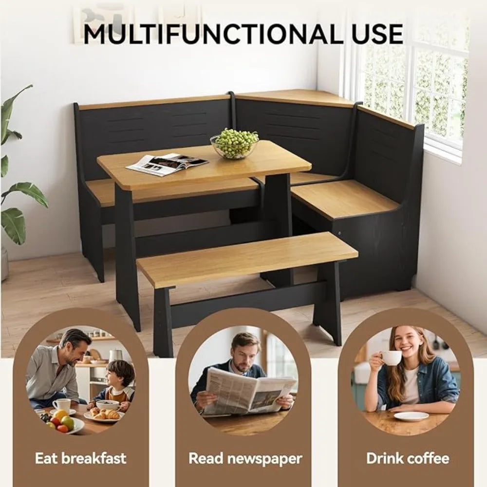 Breakfast Nook L Shape Dining Set Black Space Saving Family