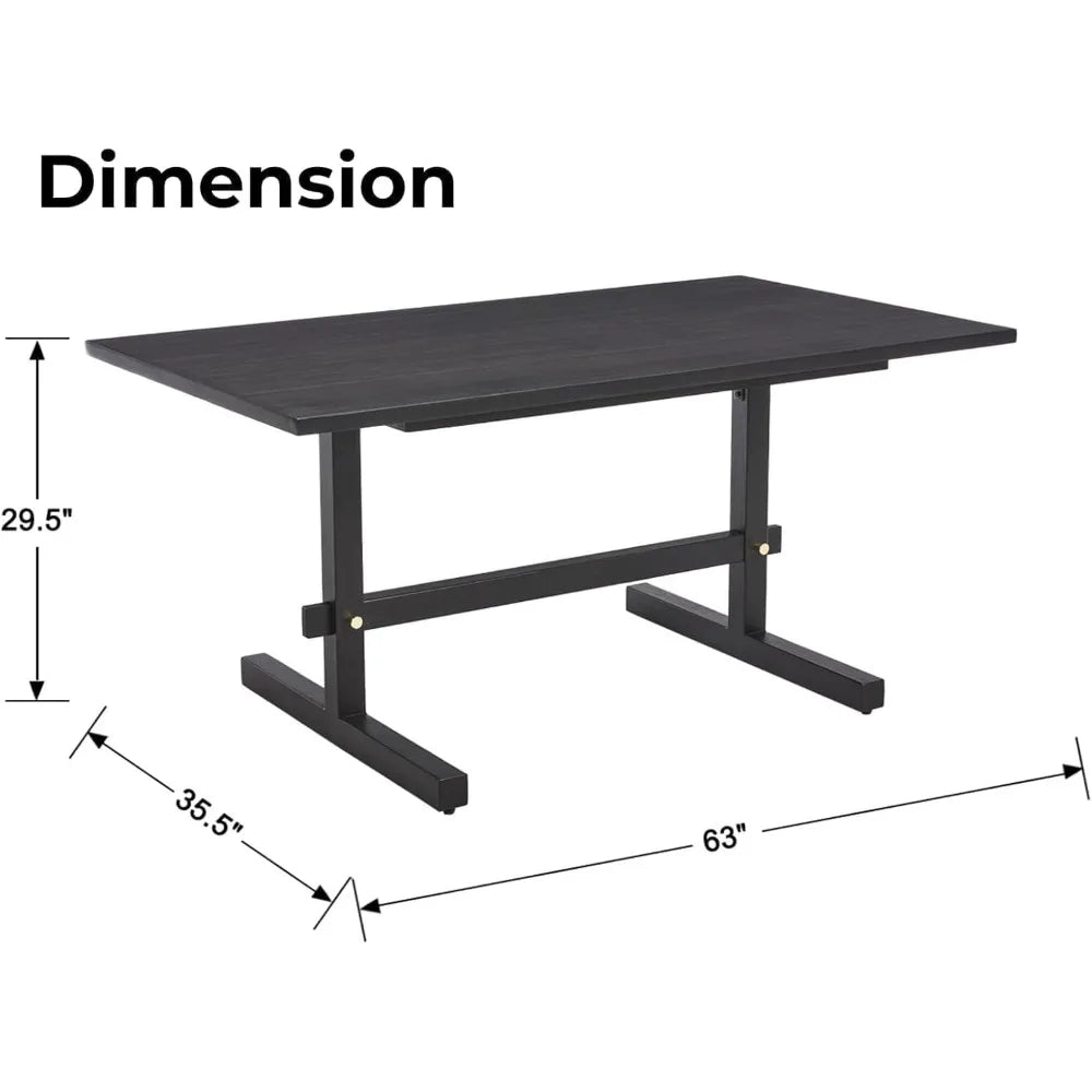 Black Rustic Farmhouse Dining Table 63 Inch For Six People