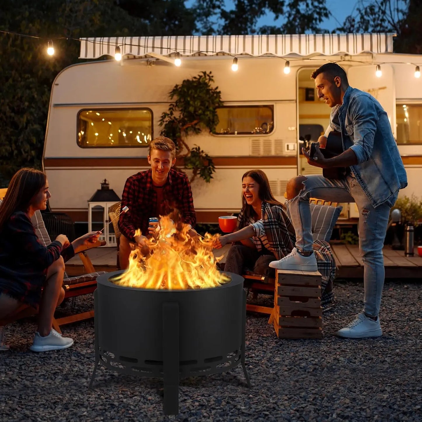 26-Inch Smokeless Fire Pit With Folding Feet For Outdoor Camping