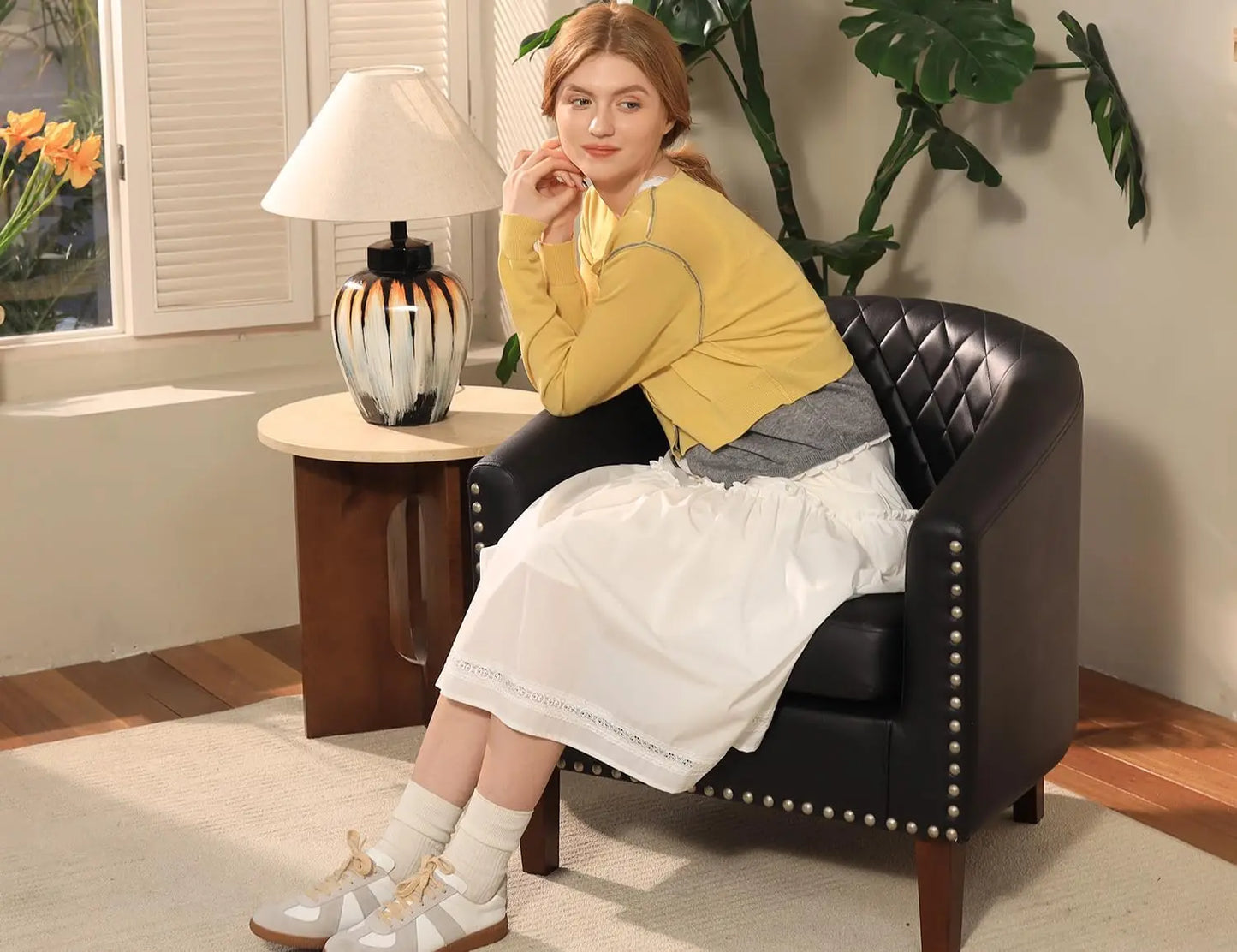 Barrel Chairs, Set of 2 Black Faux Leather Club Chairs