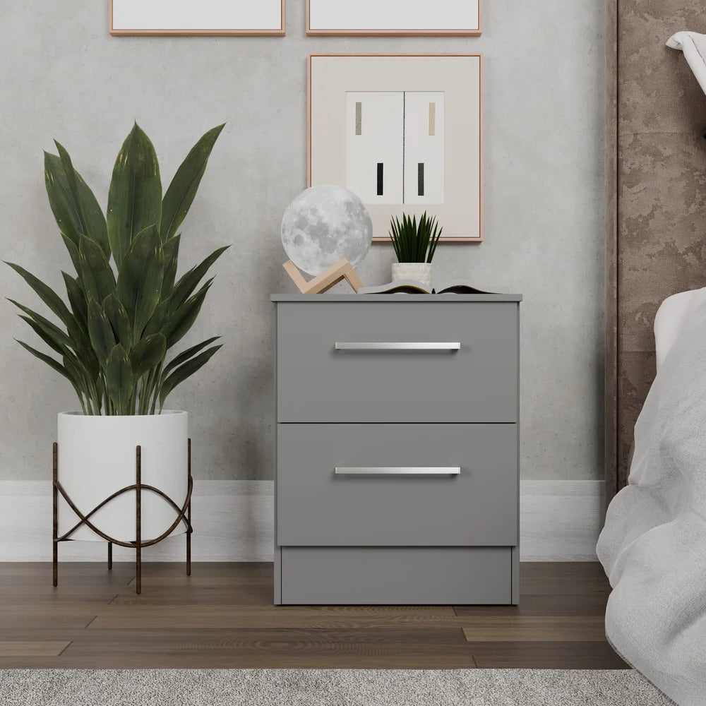 Two Drawer Nightstands Set Of 2 Modern Gray Bedside Tables