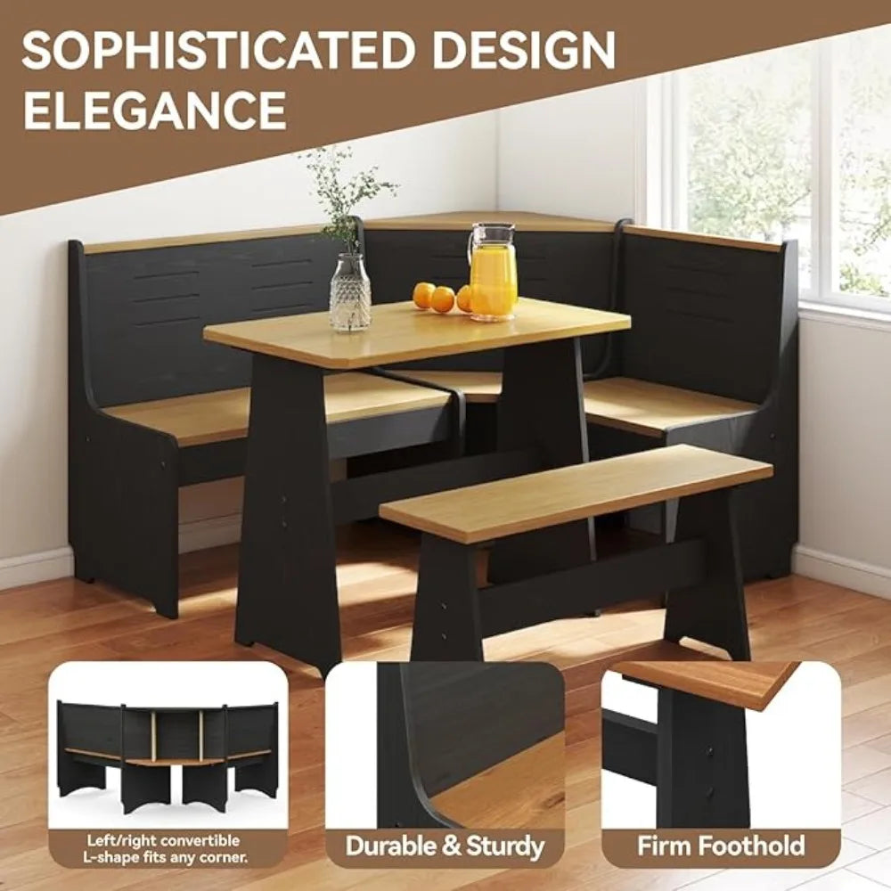 Breakfast Nook L Shape Dining Set Black Space Saving Family