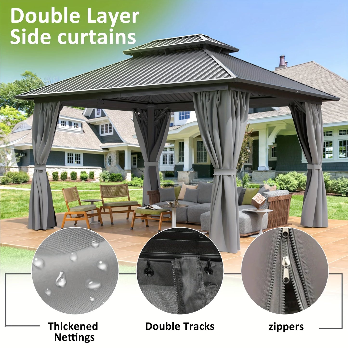 Polar 10x12 Ft Hardtop Gazebo Aluminum Frame With Steel Roof