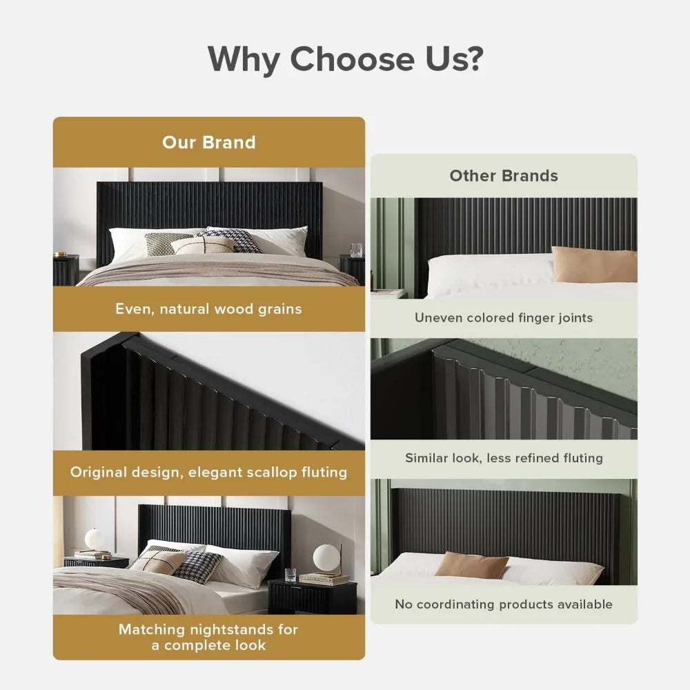 Brooklyn 80.8" Headboard Only, Wood Headboard, Modern Farmhouse, Boho, Wall Mount, Fluted Panel, Wingback Design, Black Oak