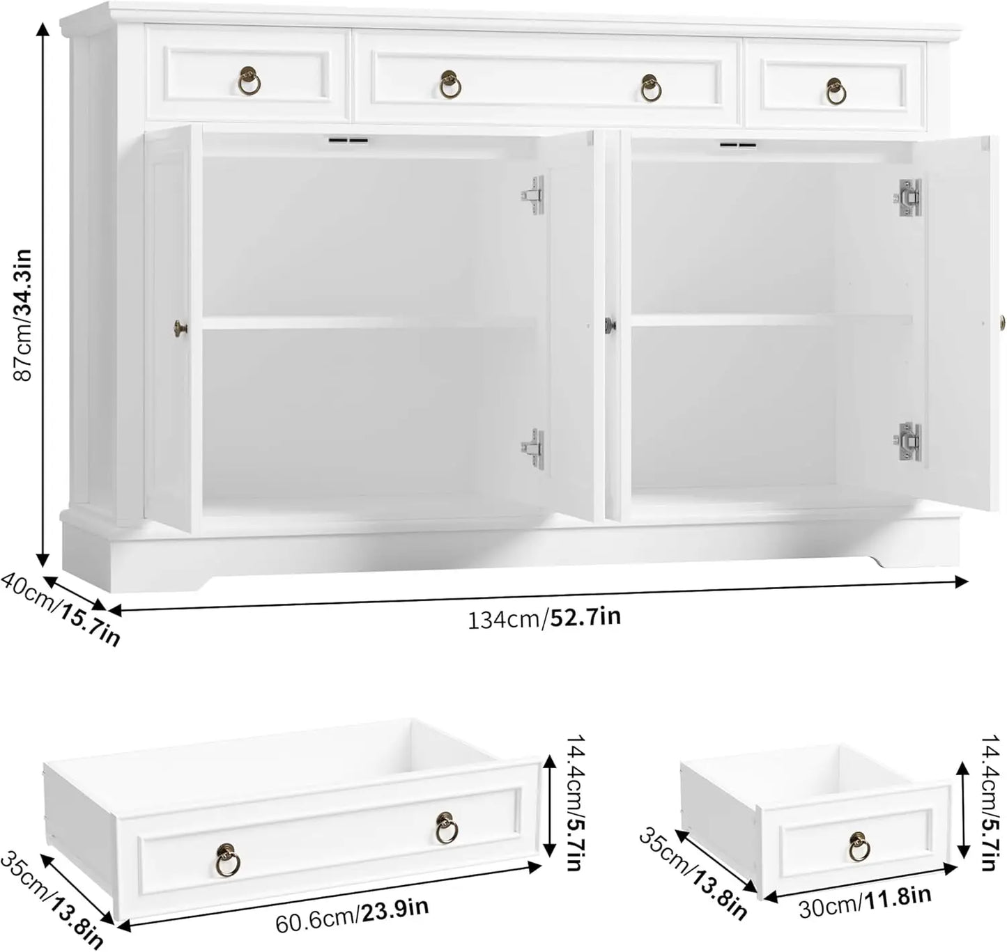 White Kitchen Buffet Cabinet With Storage 52 Inch Sideboard