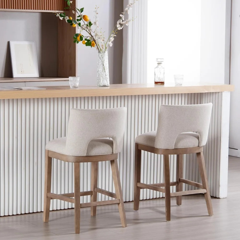 Counter Height Bar Stools, Set of 2 Linen Beige Upholstered