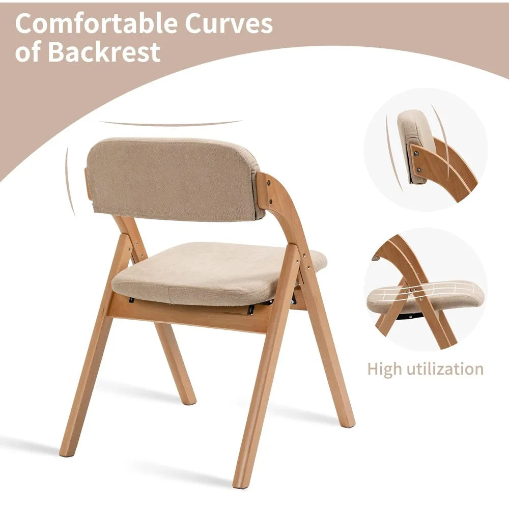 Folding Padded Chair, Set of Two Wooden Stackable Chairs