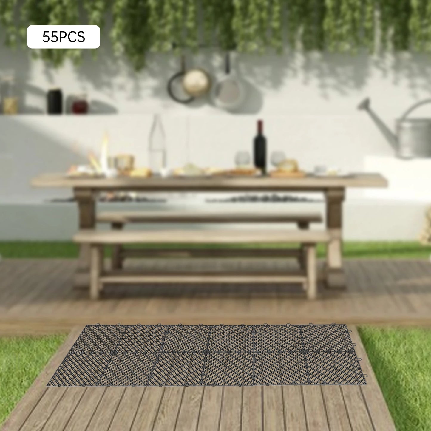 55 Pcs Black Interlocking Drainage Tiles 12x12 Non Slip Deck