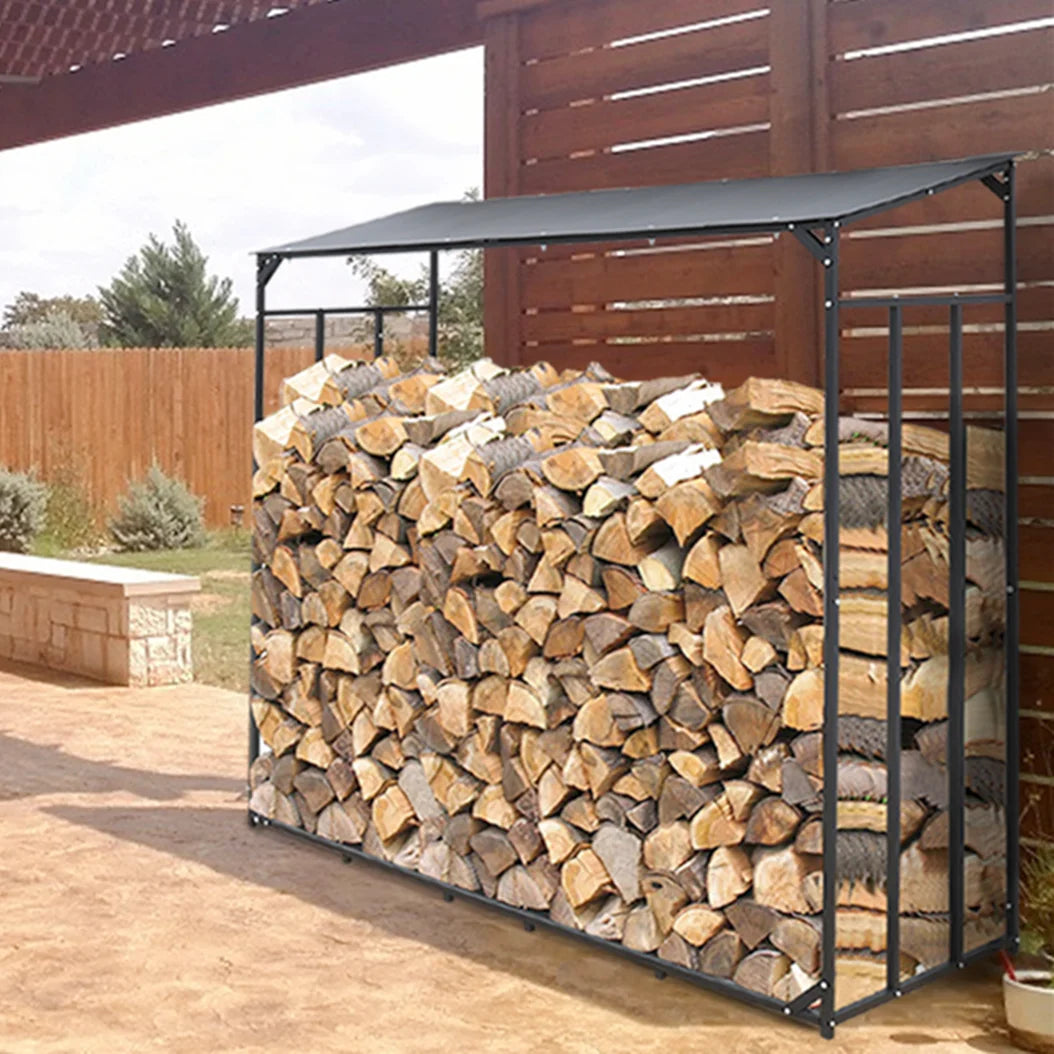 Heavy Duty Outdoor Iron Firewood Storage Rack With Top Cover
