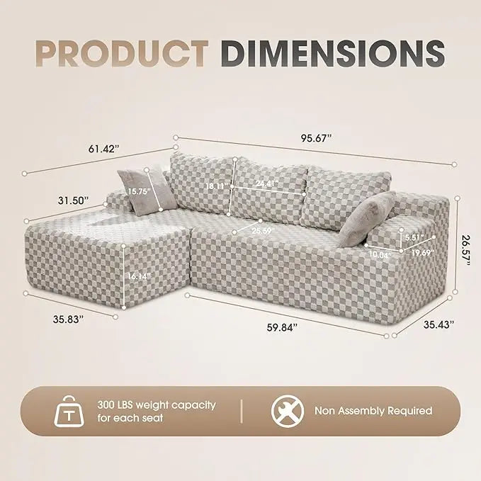 Modular L Shaped 3 Seat Sectional With Memory Foam Storage