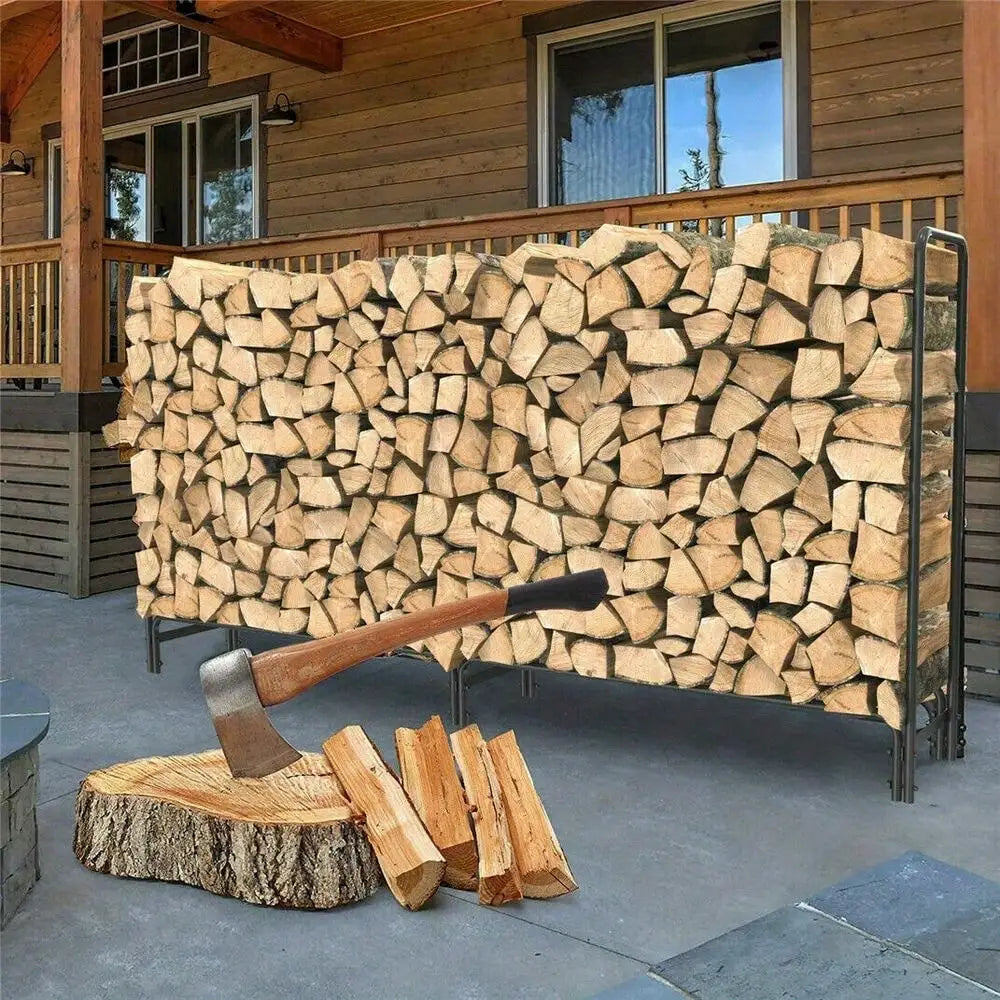 Extra Large 8' Outdoor Metal Firewood Log Rack Holder