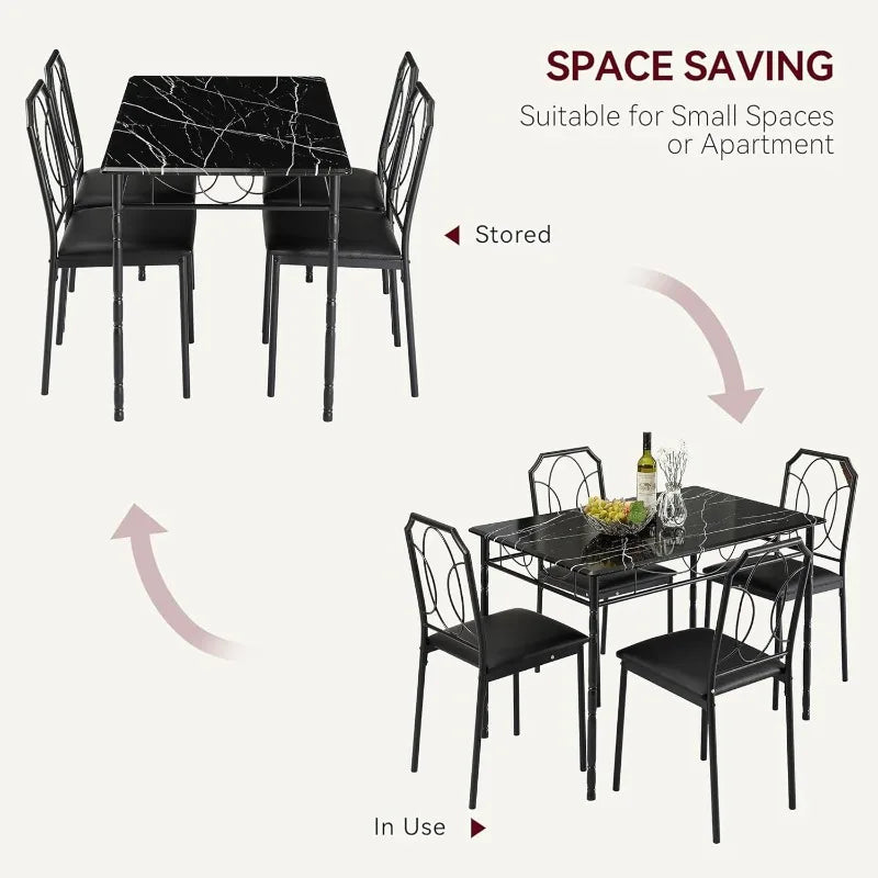 5 Piece Dining Table Set For 4 With Chairs Breakfast Nook
