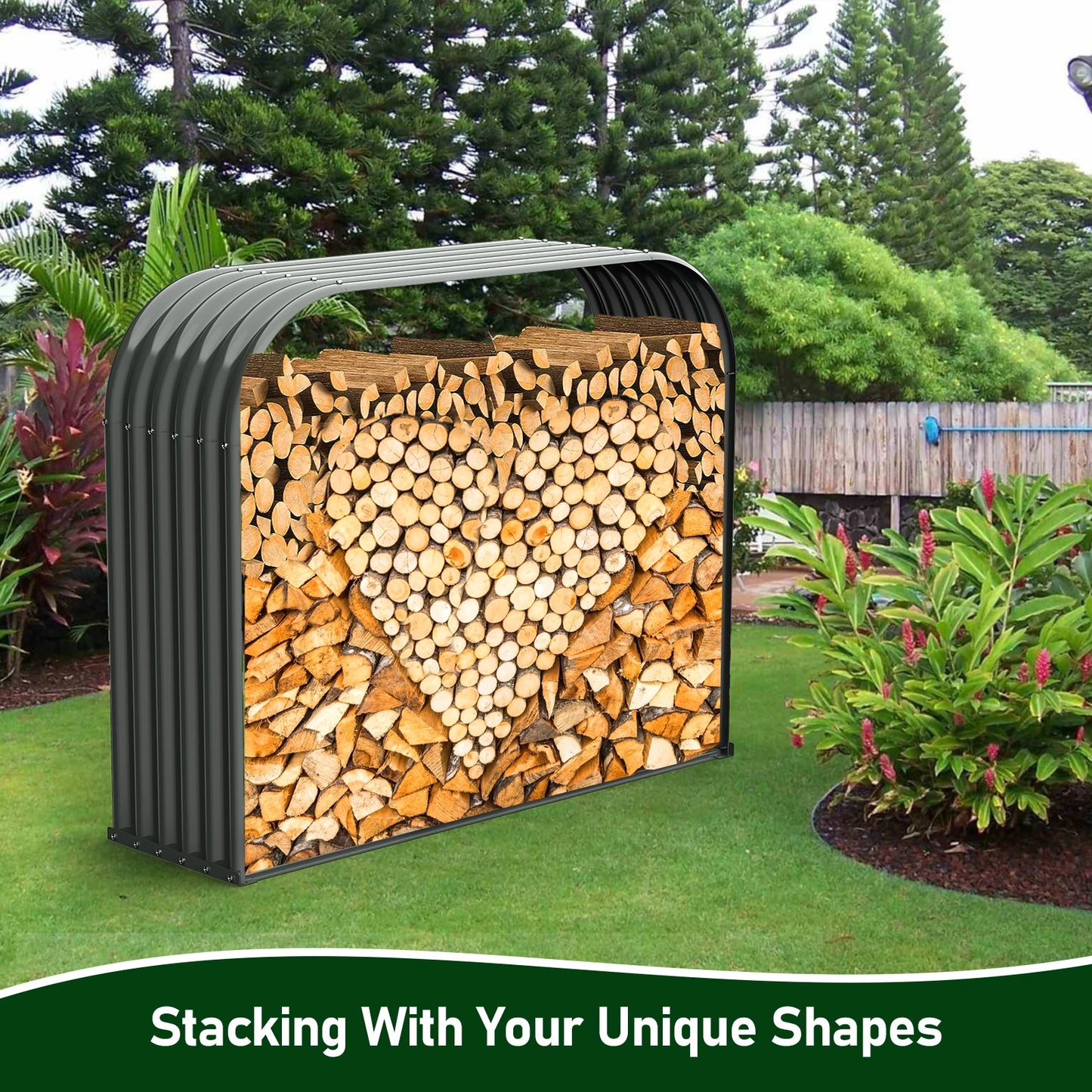 Firewood Storage Shed, Corrugated Metal Rack, Galvanized Steel